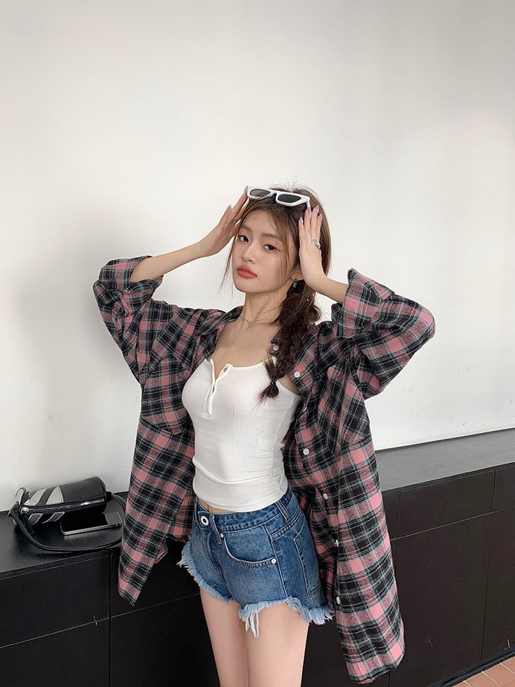 【tops】チェック柄シャツトップス　M25331
