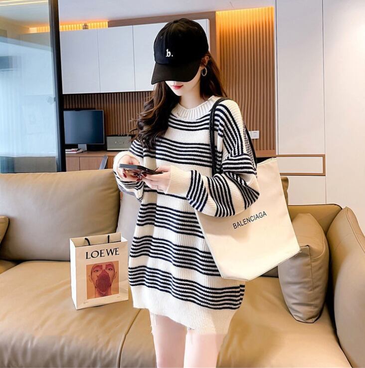 【tops】ストライプ柄ルーズゆったりセーター G2687