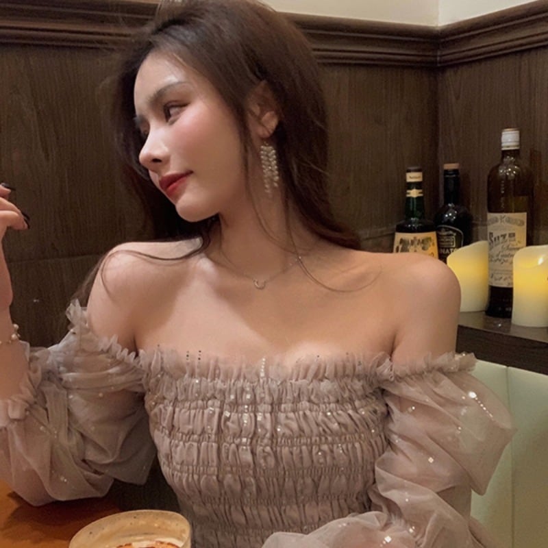 【tops】清新合わせやすいボートネック体型カバーファッションブラウスF0081