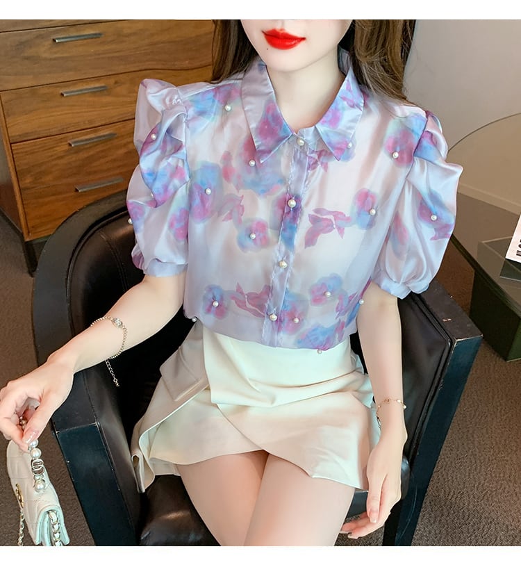 【tops】パフスリーブシフォンブラウスG20934