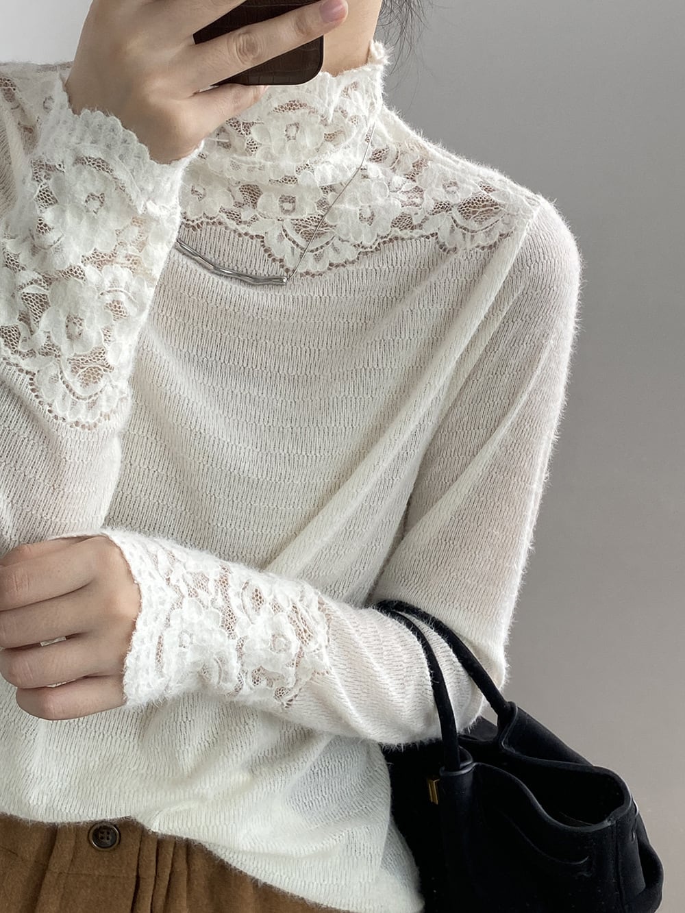 【tops】レースドッキングニットトップス　M28050