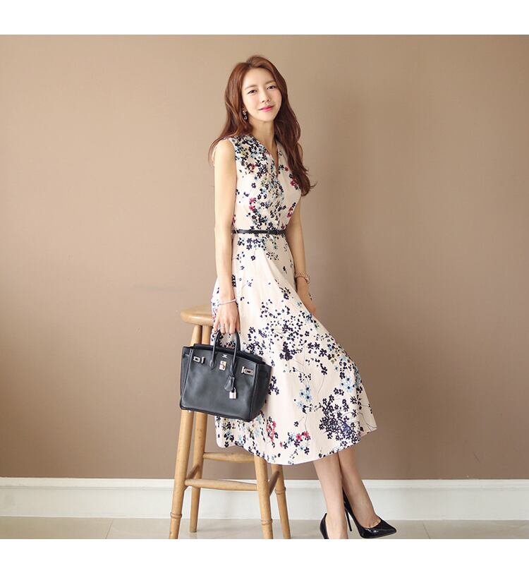 【dress】韓国風質感のいい 気質満点プリント着痩せワンピース