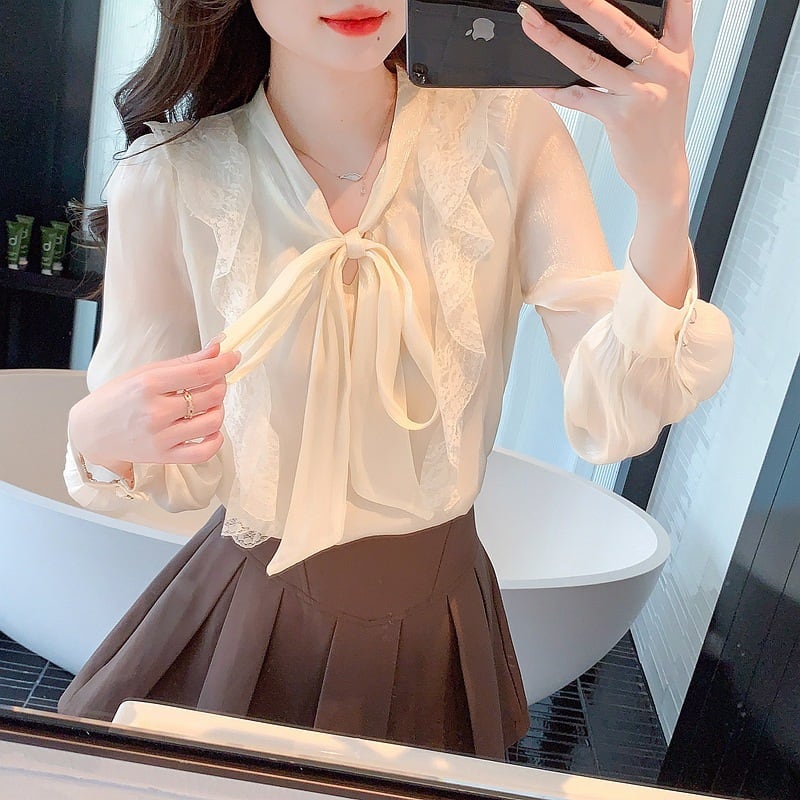 【tops】リボン付きシャツトップス　M29094