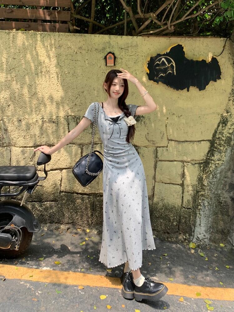 【dress】偽二つ切り替えリボンワンピース G21368