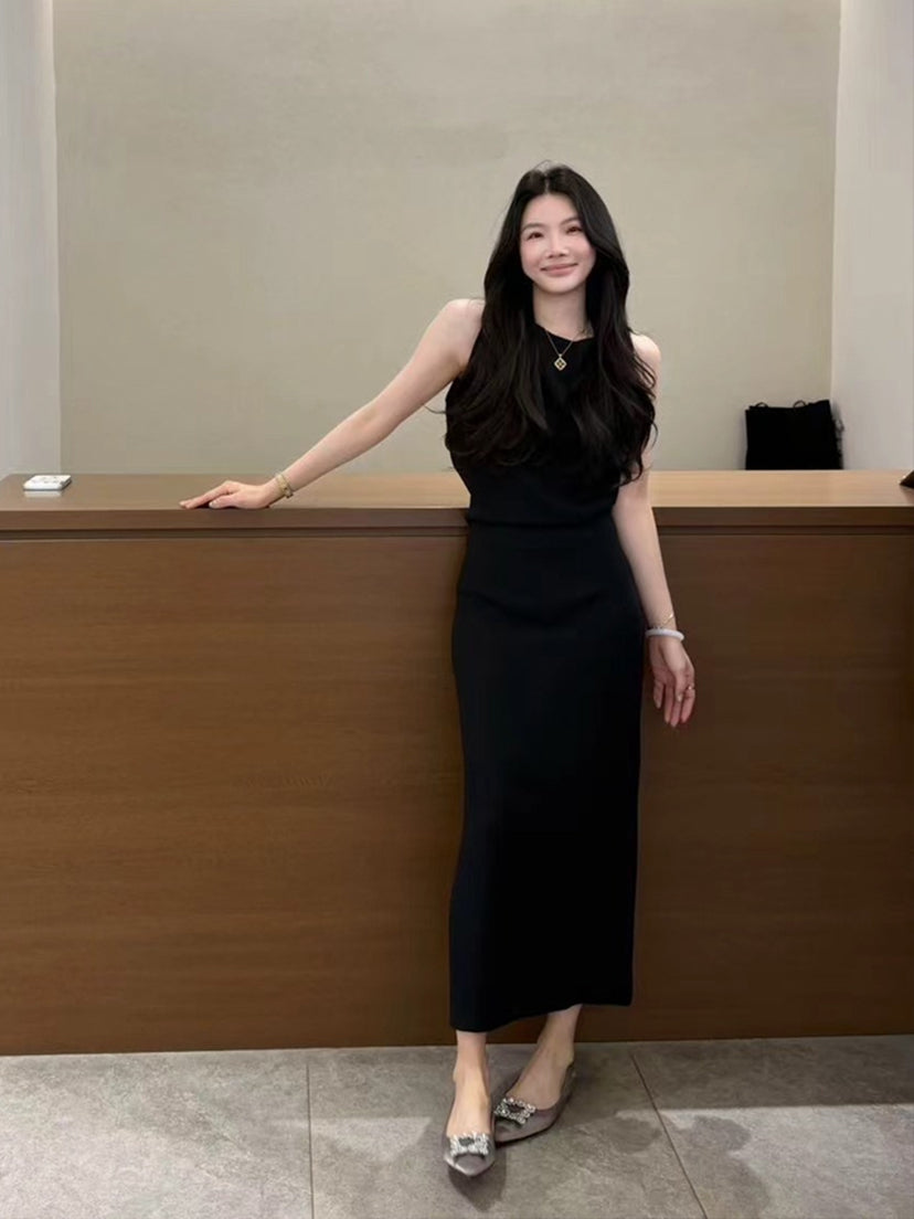 【dress】ノースリーブバックオーポンロングワンピース Q8948