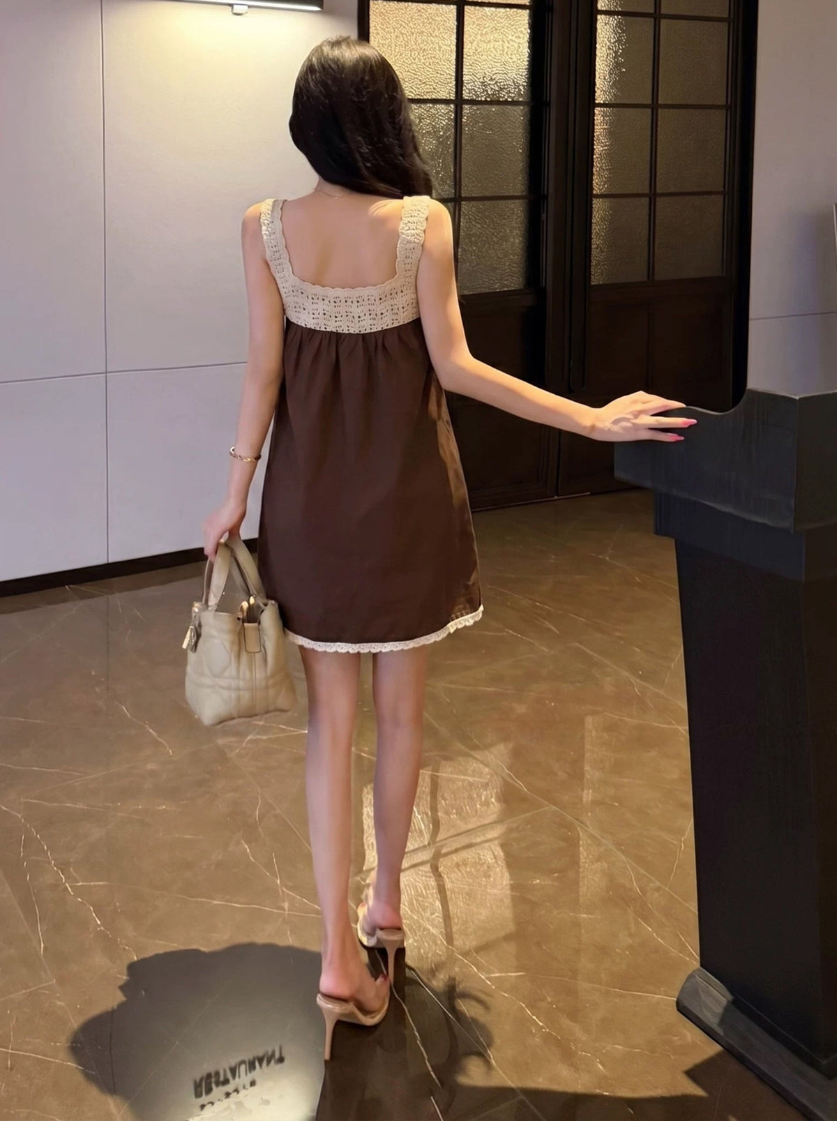 【dress】レースドッキングミニキャミワンピース Q8782