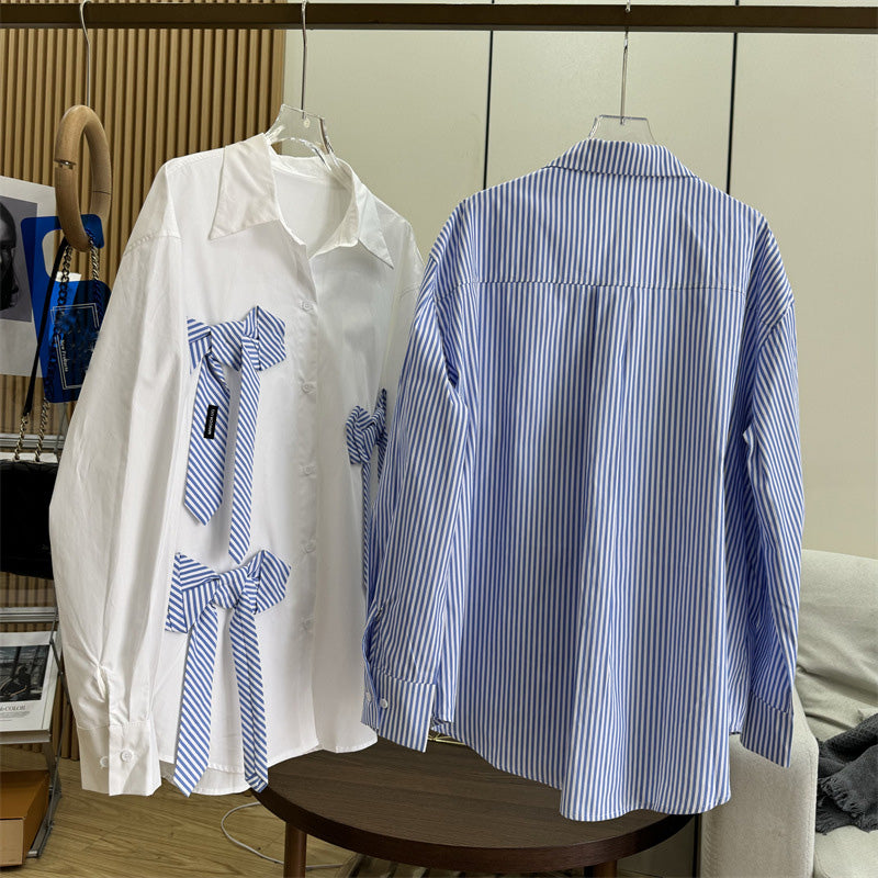 【tops】リボン付き長袖ブラウスF8235