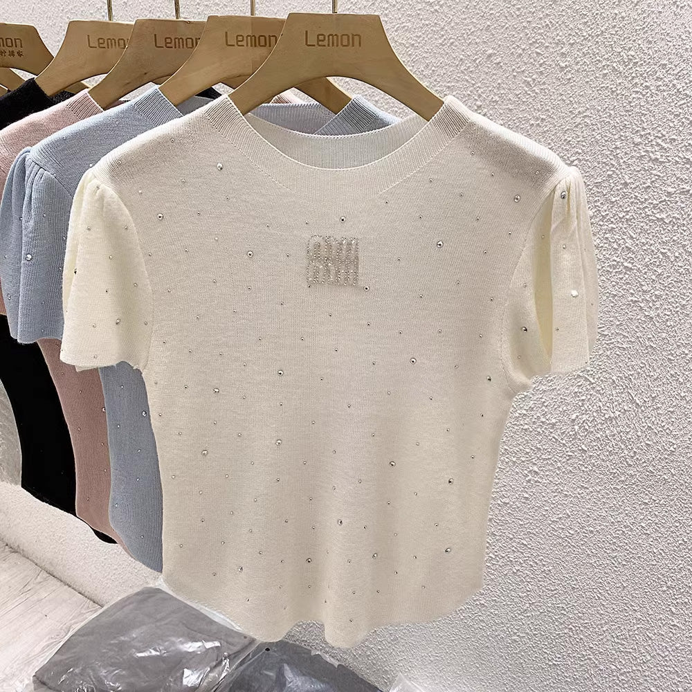 【tops】4色半袖ニットTシャツF7867