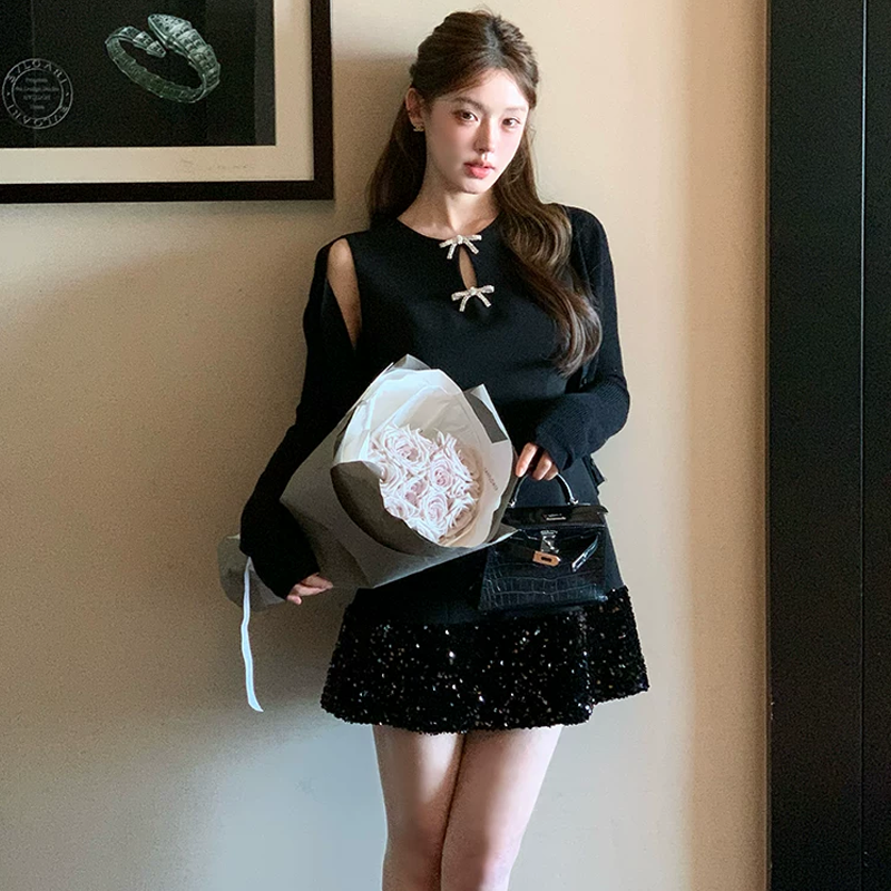 【dress】ノースリーブラインストーン付きミニワンピース Q8393