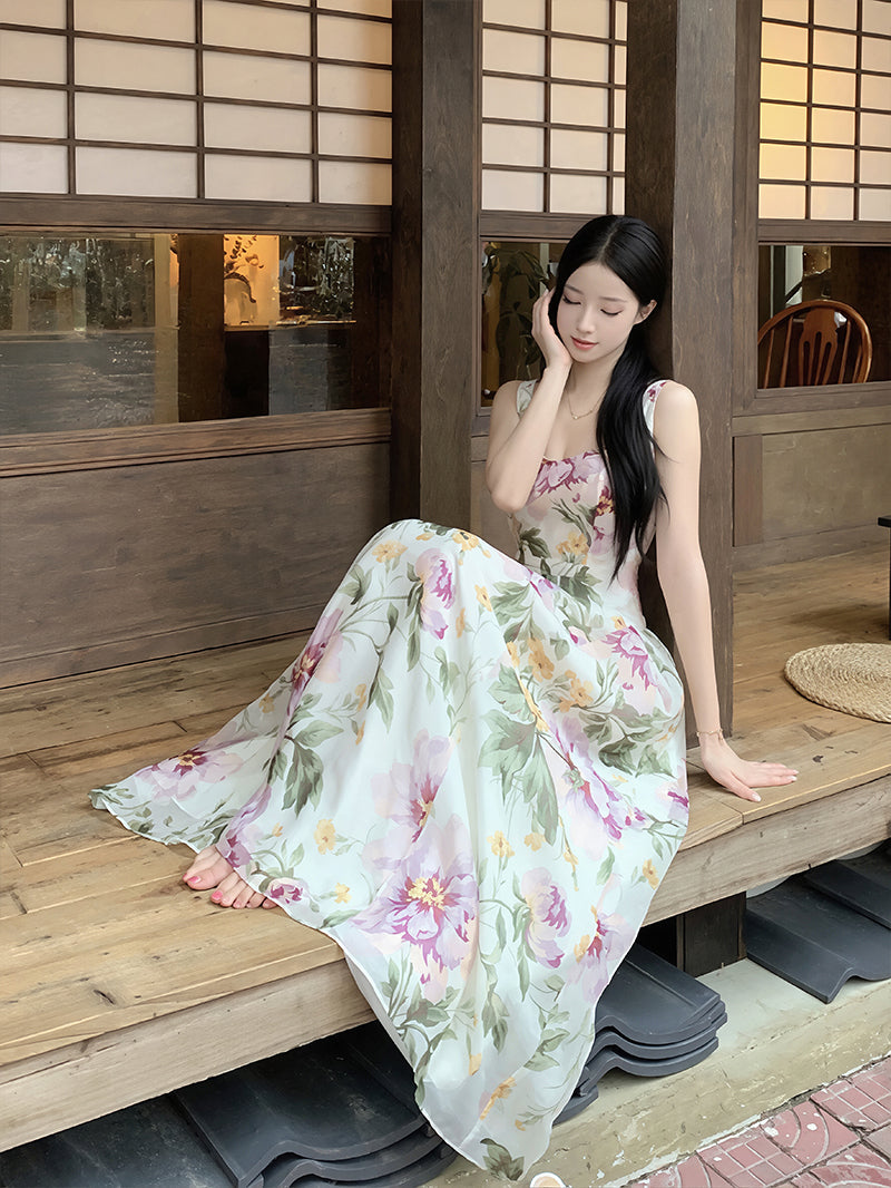 【dress】フラワー柄ロングキャミワンピース Q8719