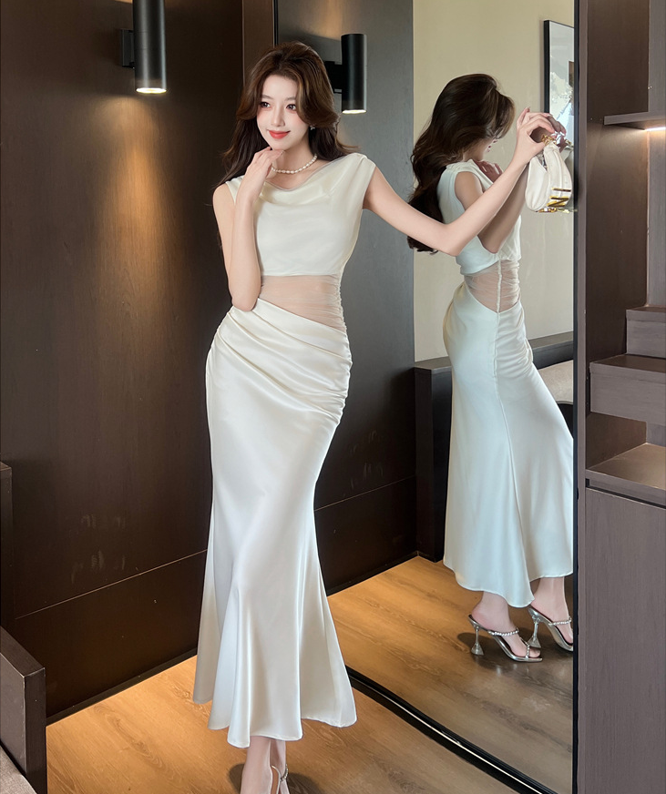 【dress】チュールコンビマーメイドワンピース　M30798