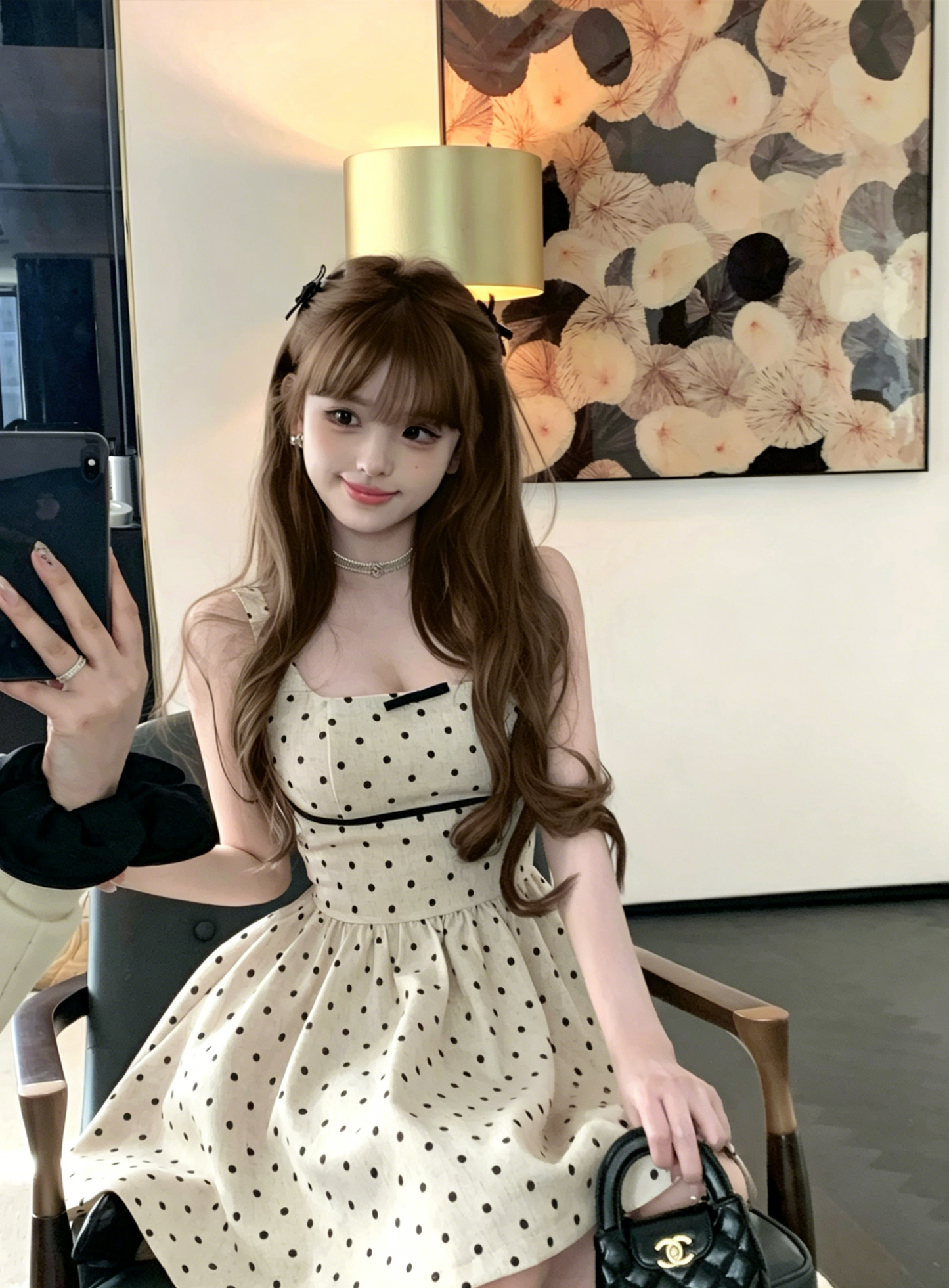 【dress】バックリボンドット柄ミニワンピース　M30198