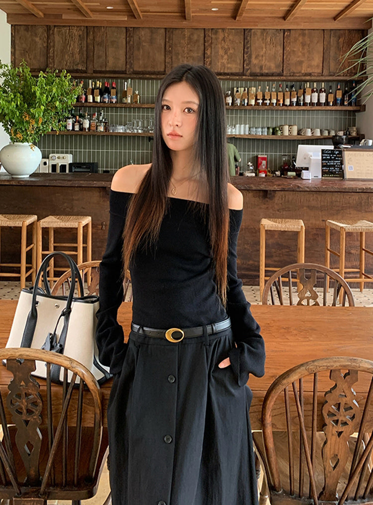 【dress】ベルト付きニットドッキングロングワンピース Q8926
