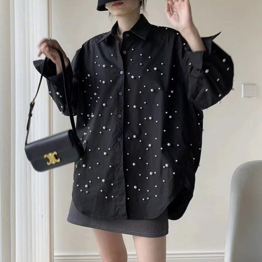 【tops】3色ビーズ長袖ブラウスF8033