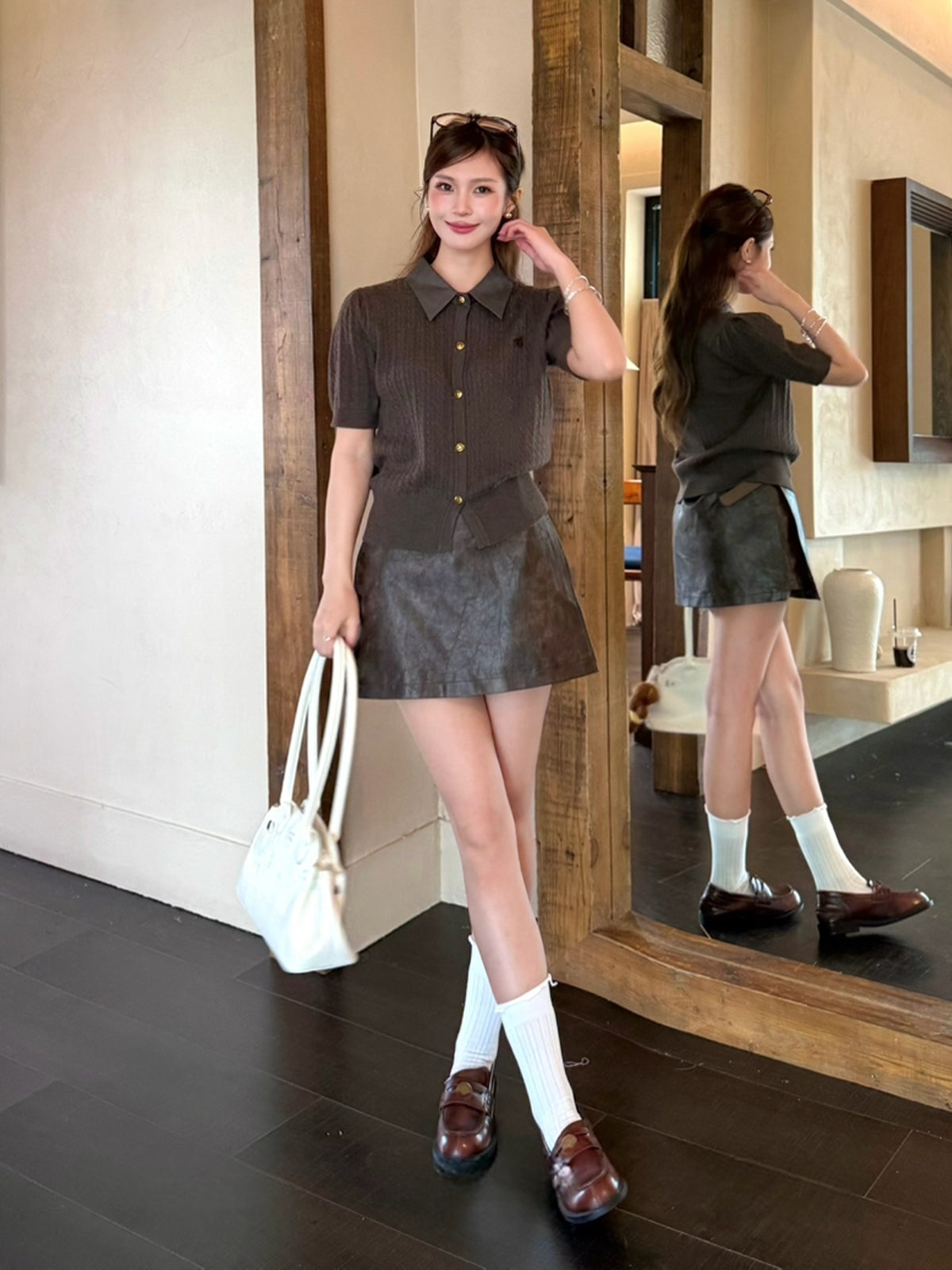 【tops】ポロネックニットトップス Q8938