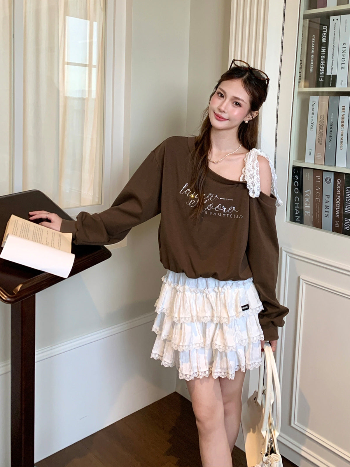 【tops】リボン付きワンショルダートップス Q8941