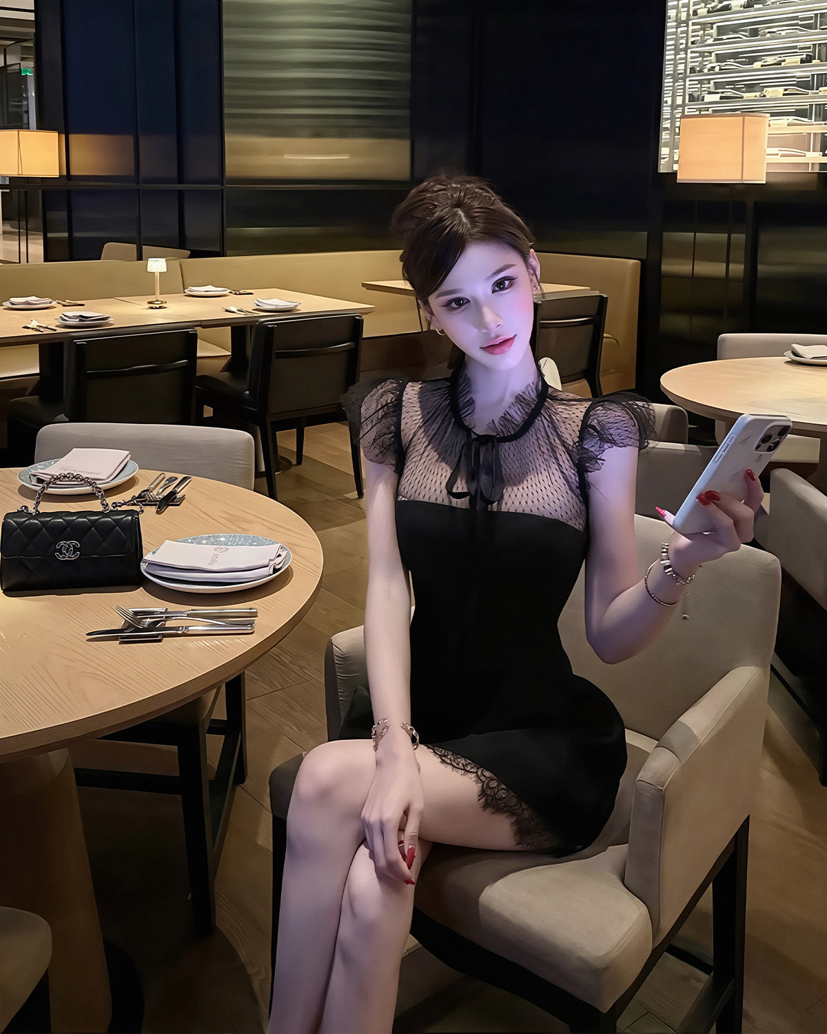 【dress】レースドッキングミニワンピース Q8709