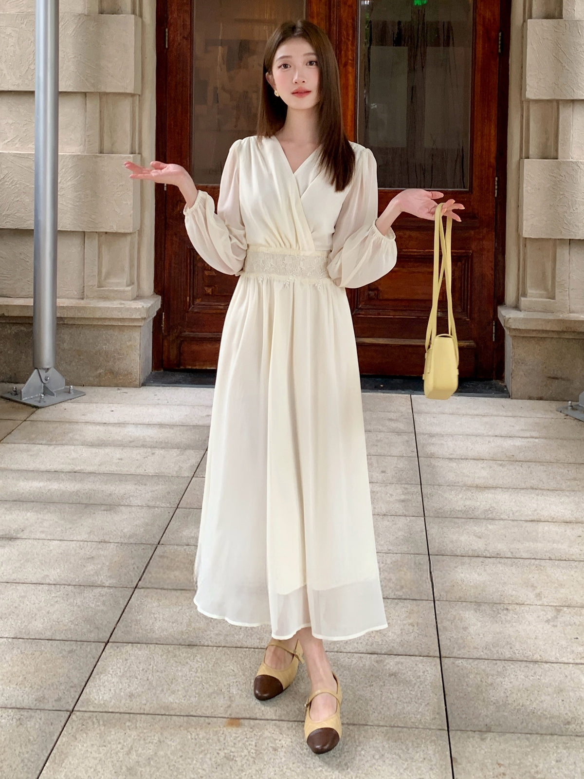 【dress】レースドッキングロングワンピース Q8932