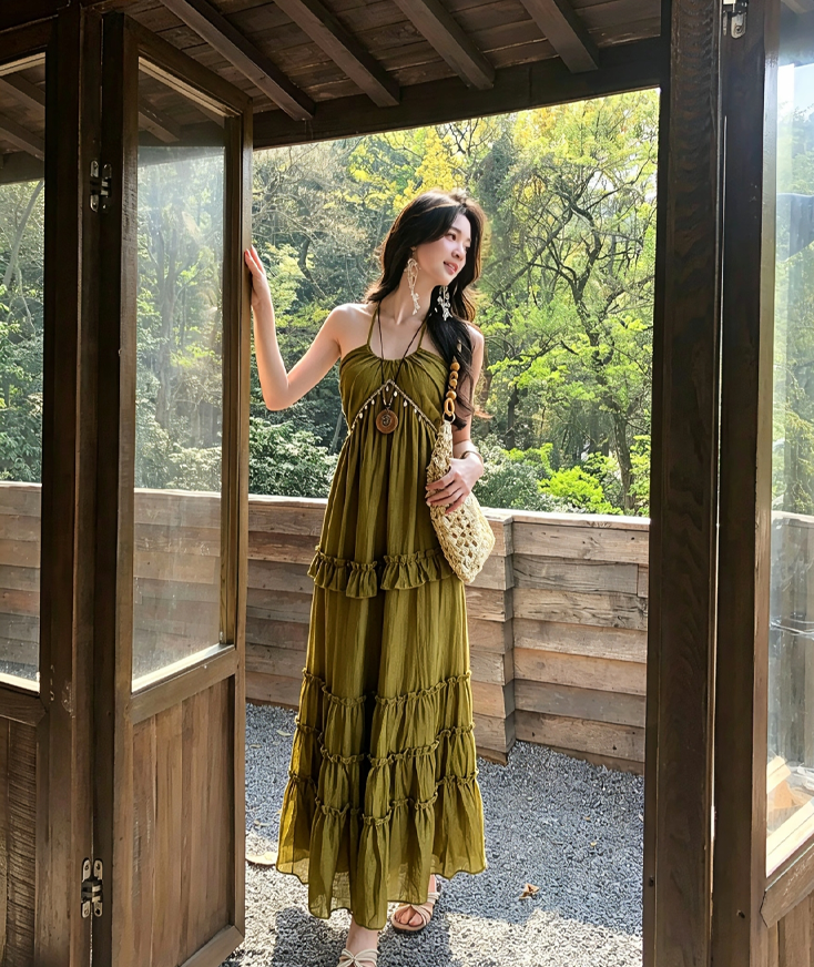 【dress】ホルターネックロングワンピース Q8534