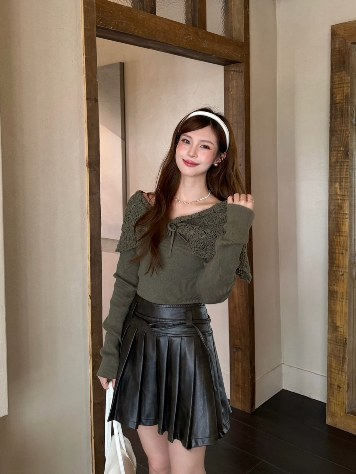 【tops】フェイクレイヤードニットトップス Q8937
