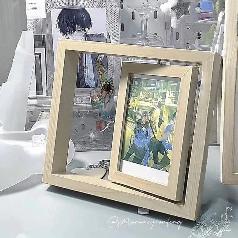 【GOODS】木製 フォトフレーム KGサイズ収納 回転式 ライト付き Q2487