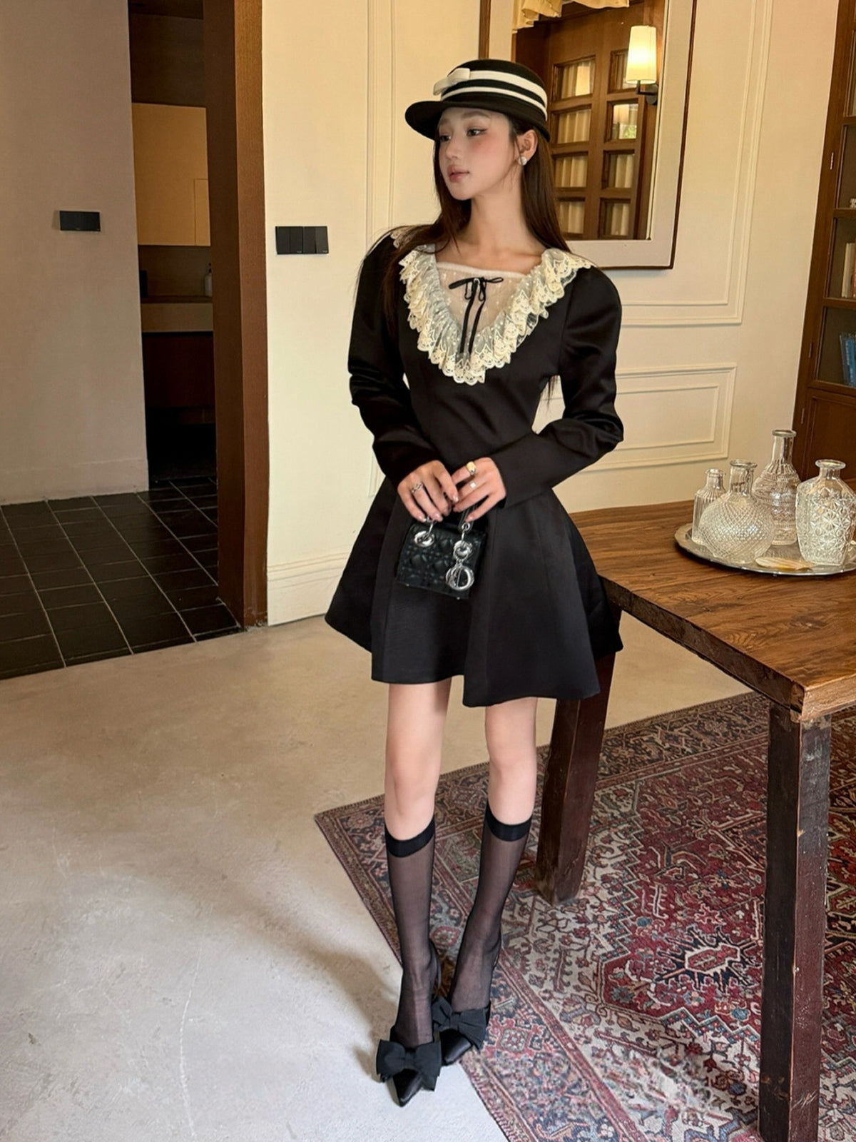 【dress】レースドッキングミニワンピース Q9080