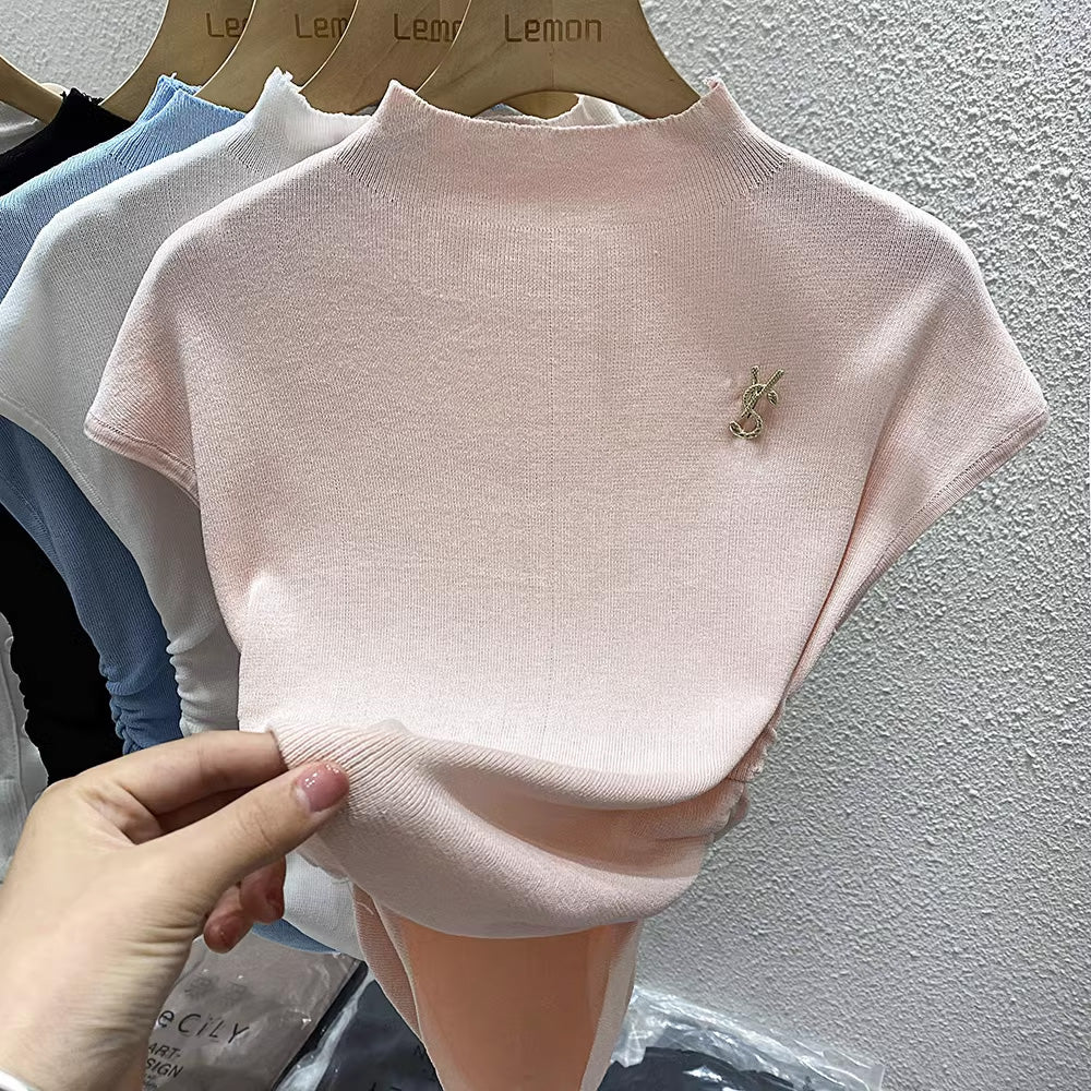 【tops】4色半袖ニットTシャツF7760