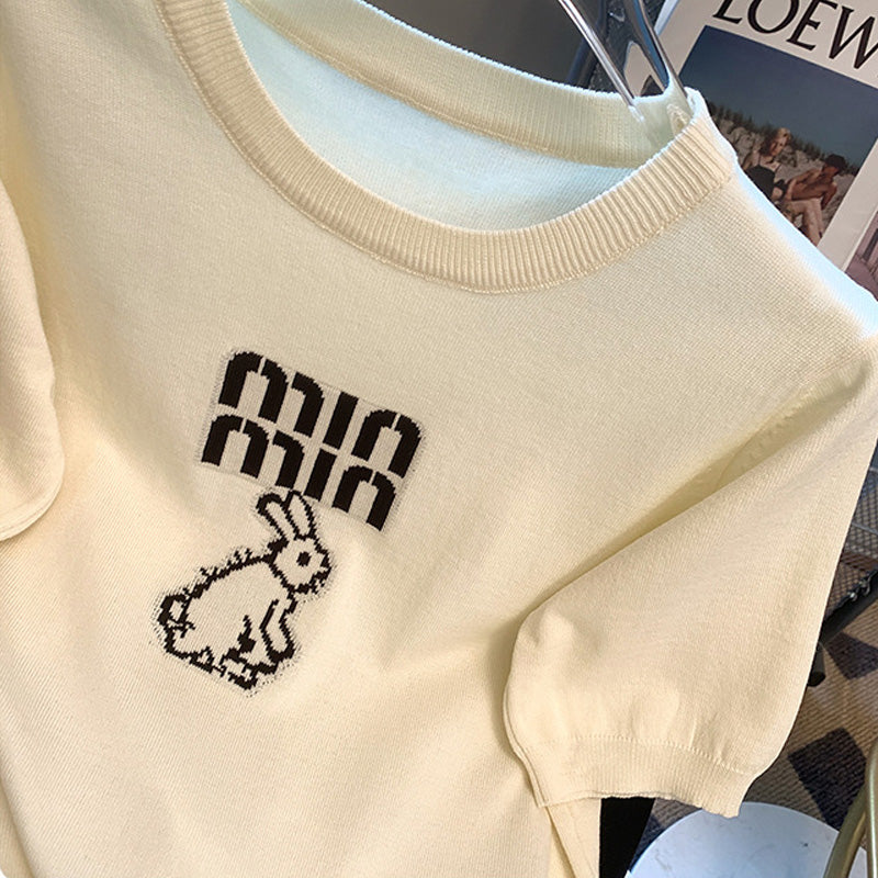 【tops】4色半袖ニットＴシャツF7788