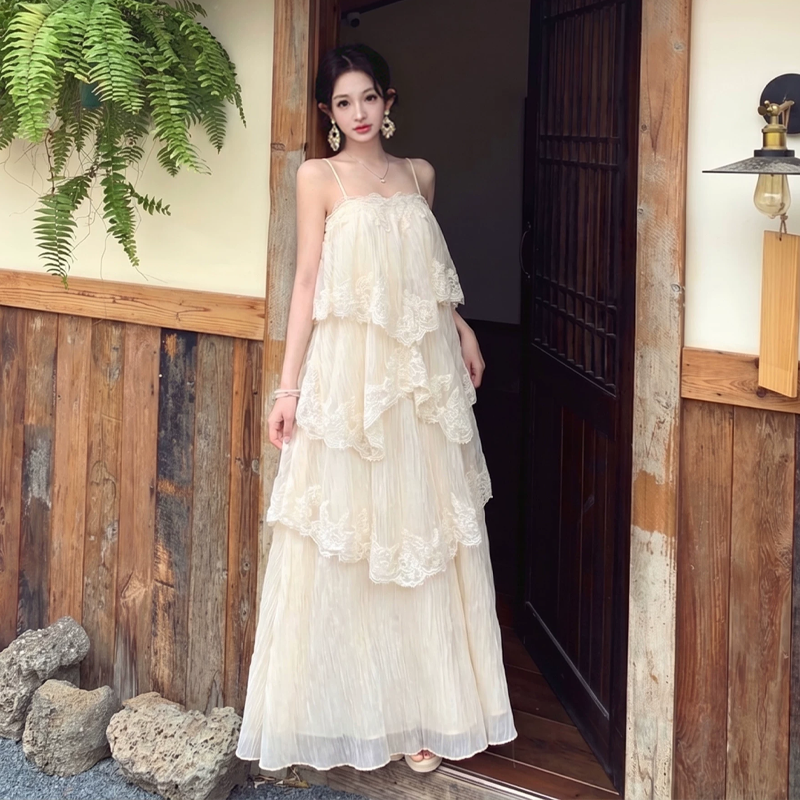 【dress】レースドッキングティアードキャミワンピース　K0557