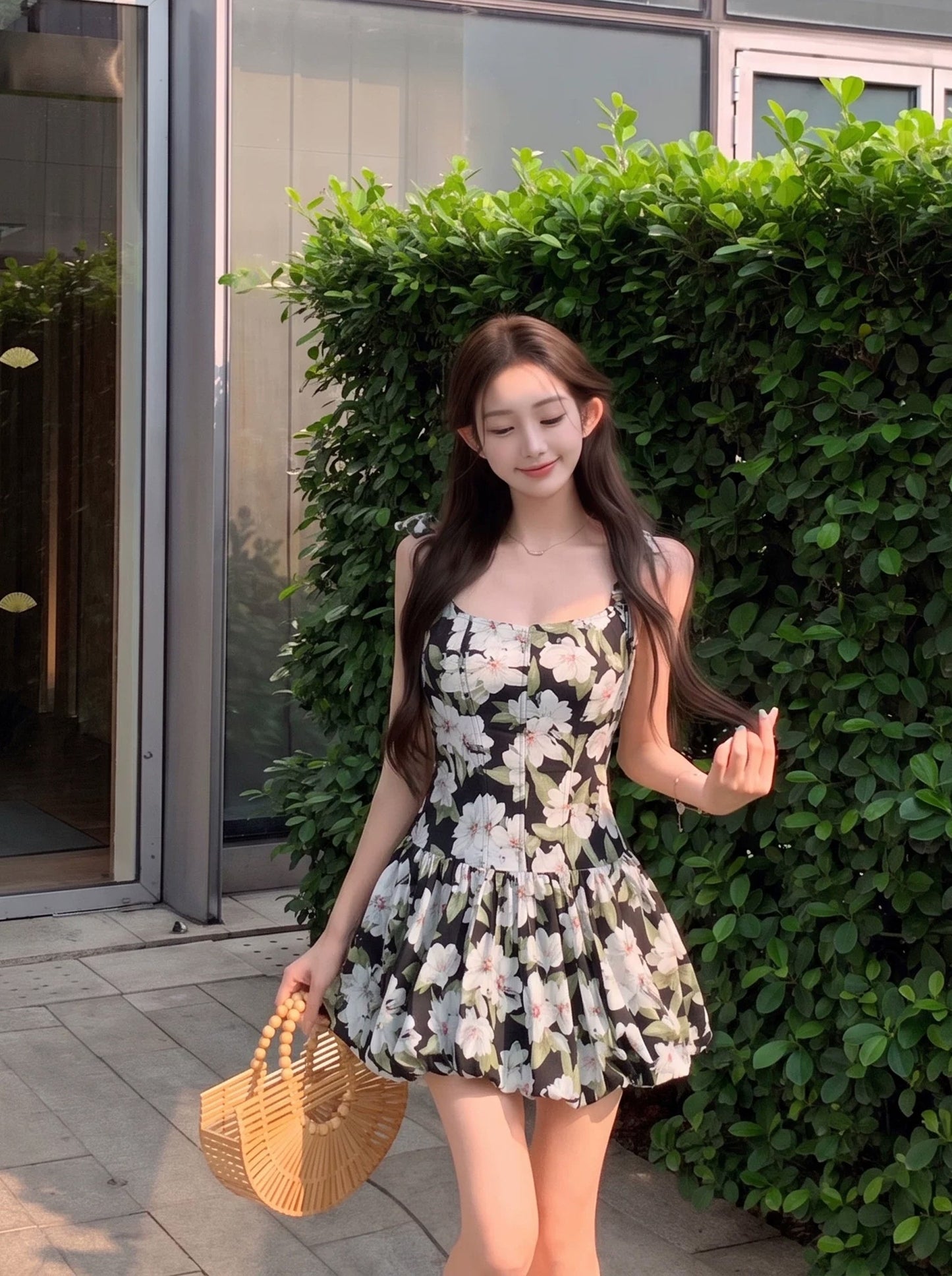 【dress】フラワー柄バルーンワンピース Q8915