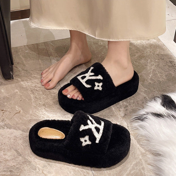 【shoes】3色英字柄厚底スリッパF8164