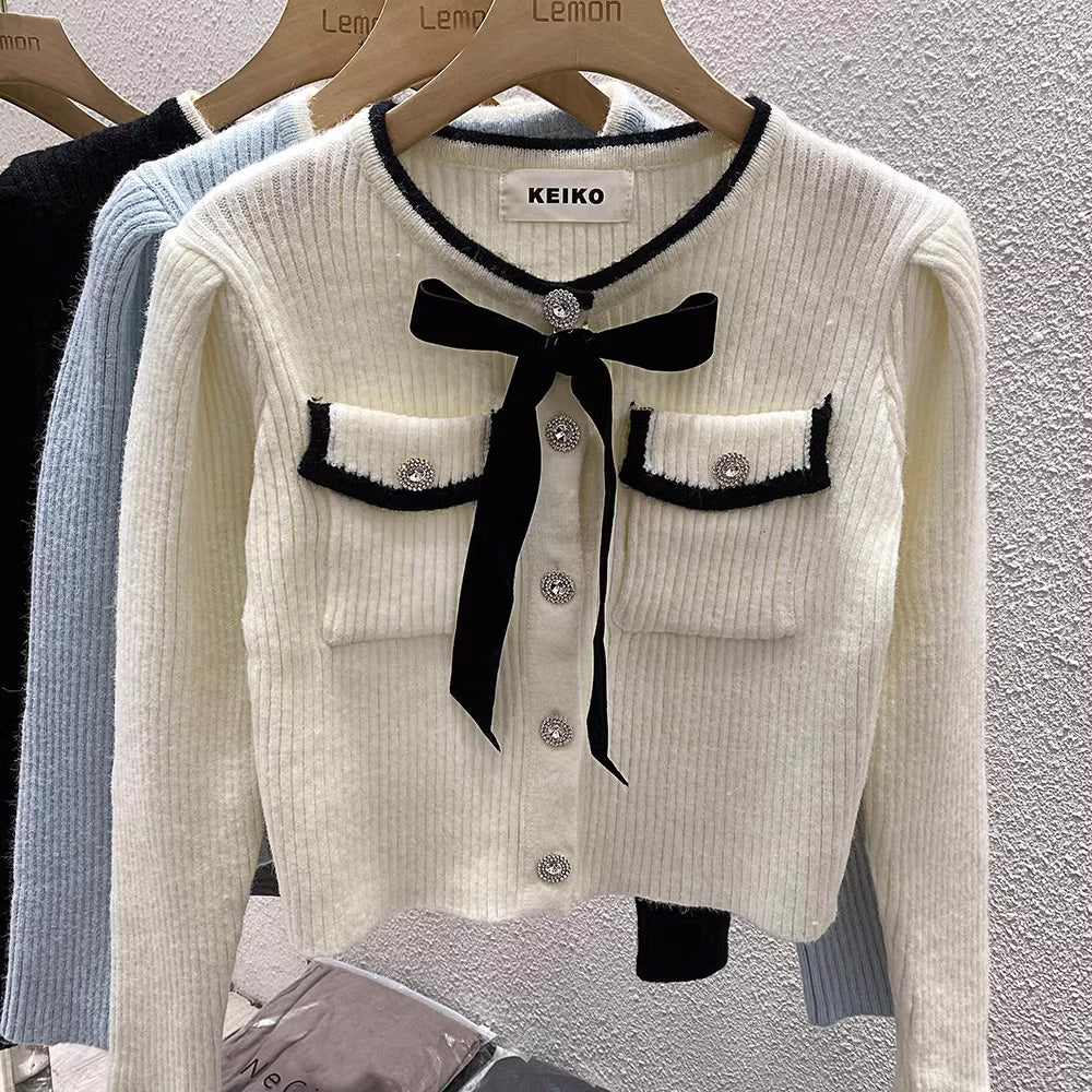 【outer】ラウンドネックニットカーディガンF8107