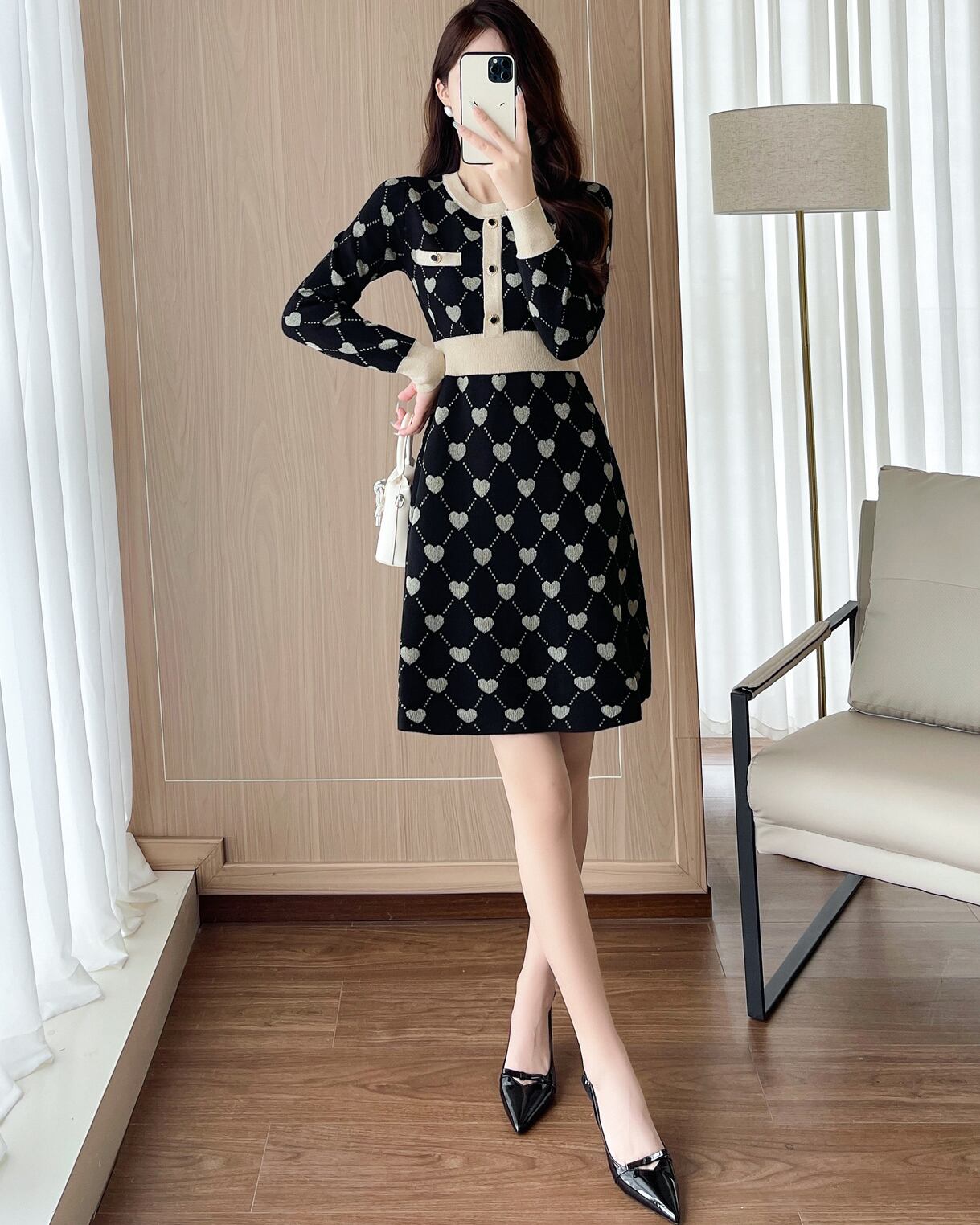 【dress】ハート柄ニットワンピース Q7296