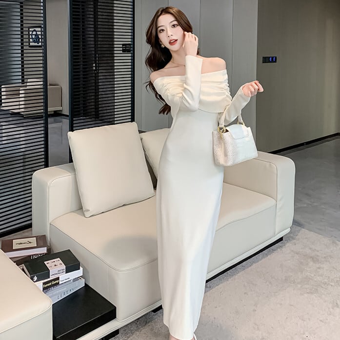 【dress】オフショルダーニットワンピース　M28026