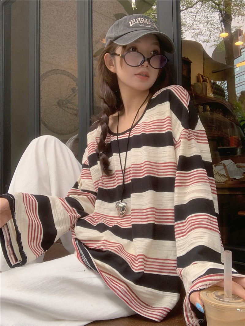 【tops】ボーダー柄長袖Tシャツ　M25169