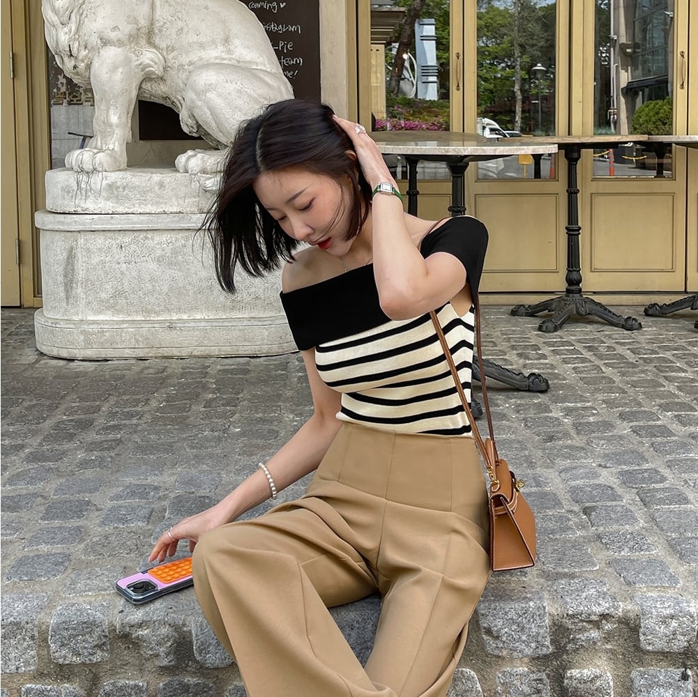 【tops】ボートネックニットトップス　M23893