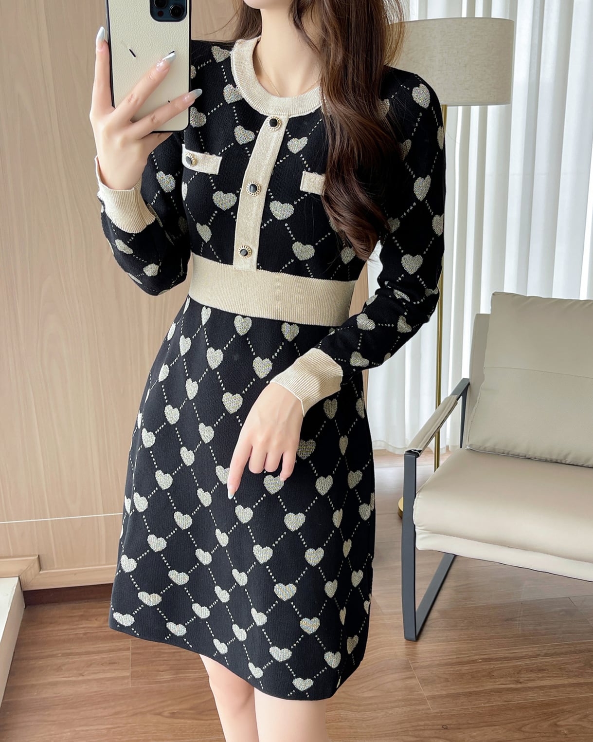 【dress】ハート柄ニットワンピース Q7296