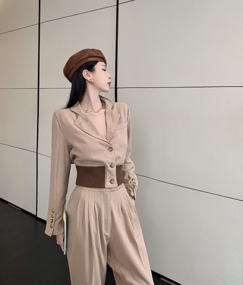 【set】絶対欲しい!気質満点レトロシンプル長袖アウター+ハイウエストパンツ２点セット G3989