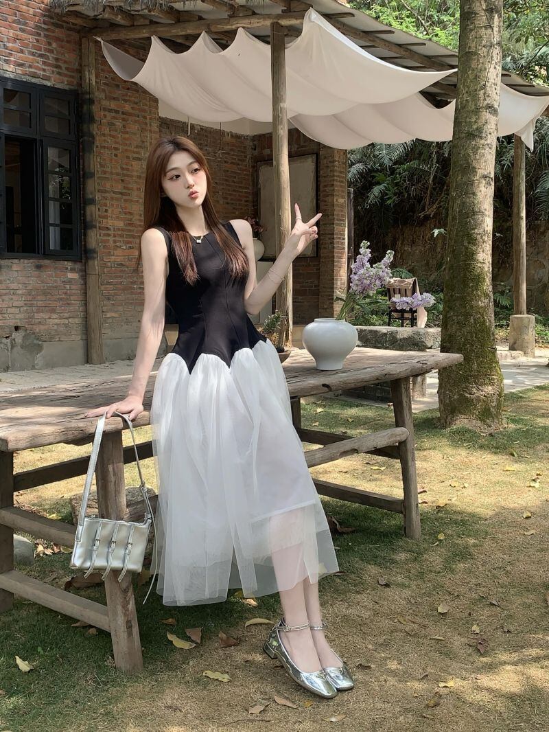 【dress】メッシュ切り替えワンピース G20894