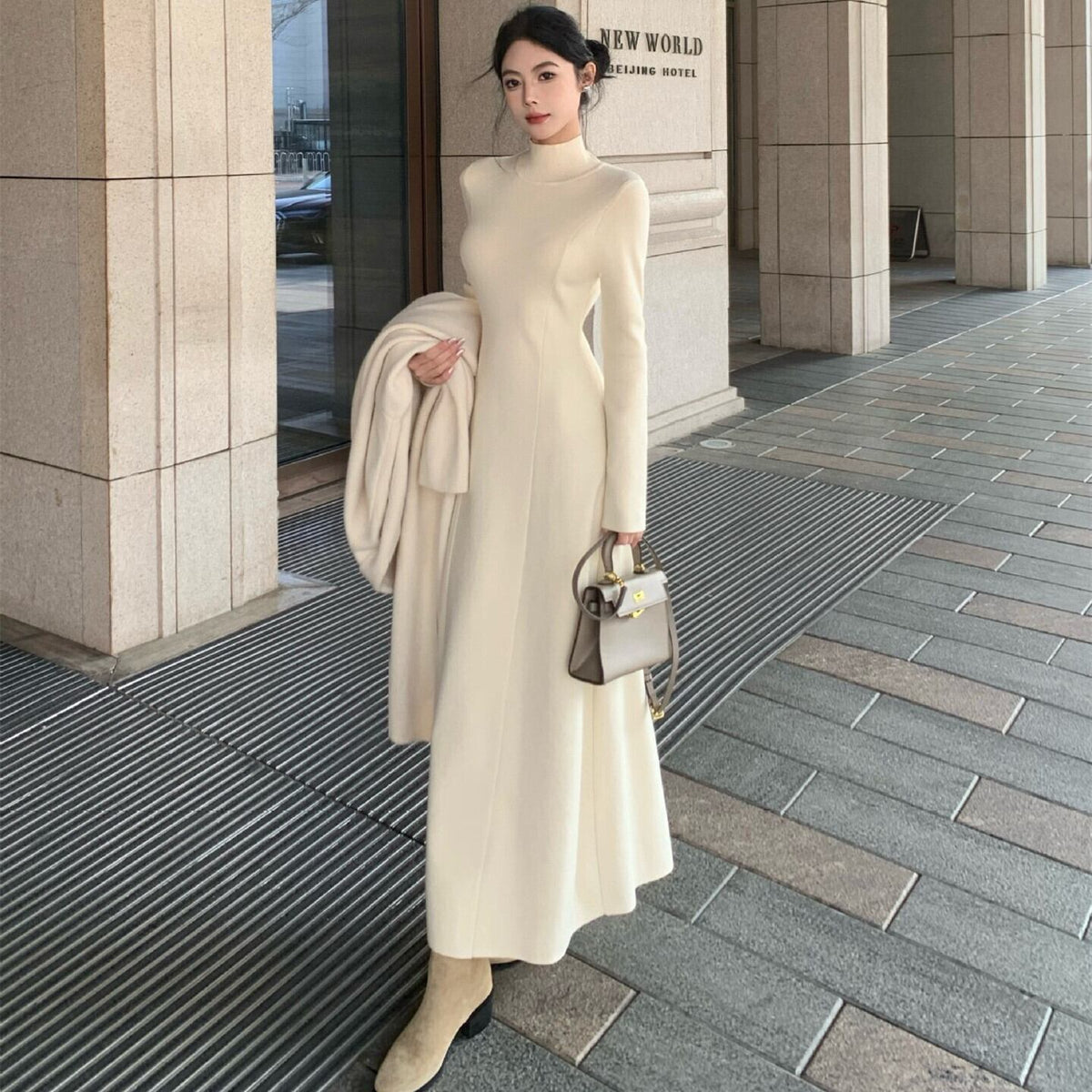 【set】ロング丈ニットカーデ×ニットワンピースセット　M28276