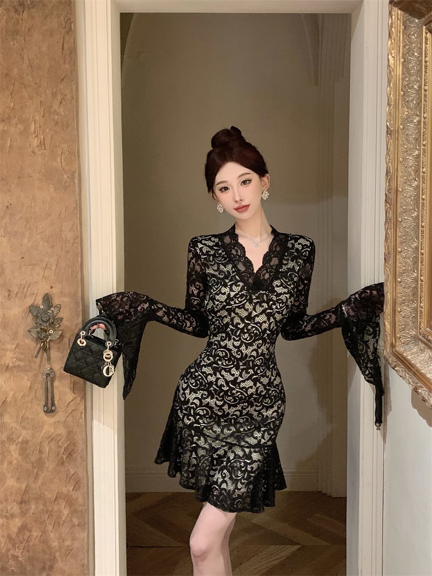 【dress】レースフリルワンピース　M26425