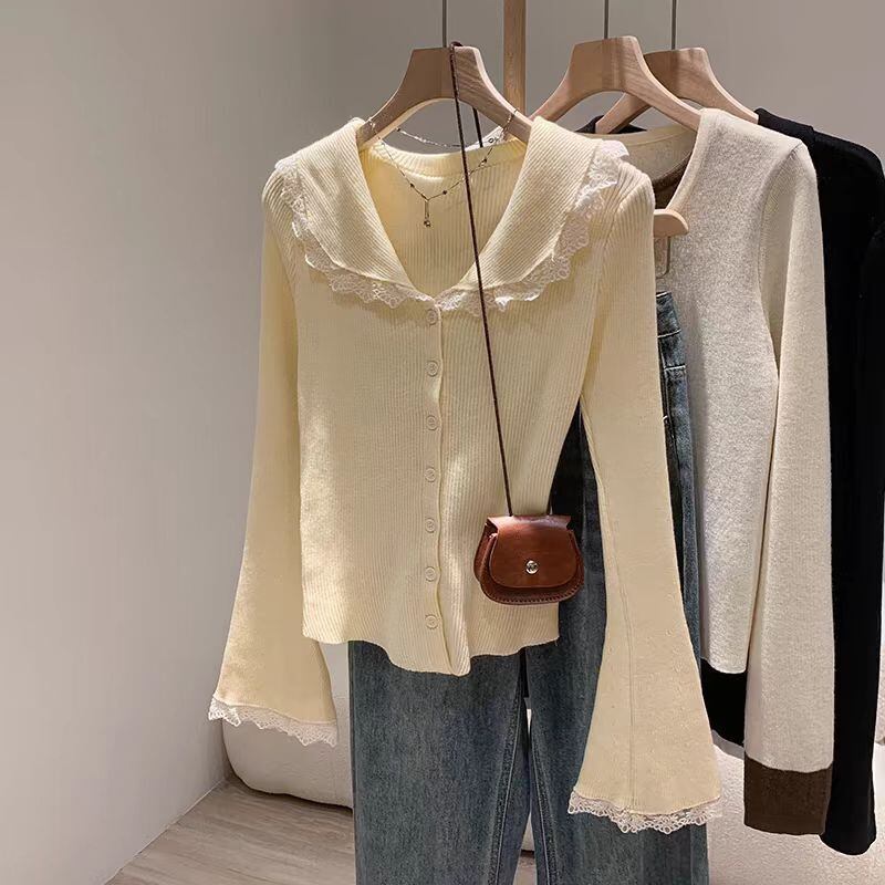 【tops】レース切り替えニットカーデ　M27552