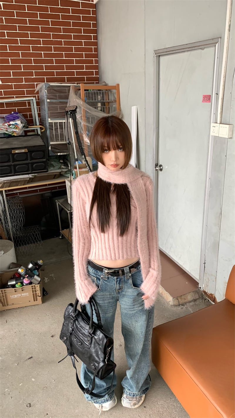 【tops】ニットセーターマフラー付き　M27666