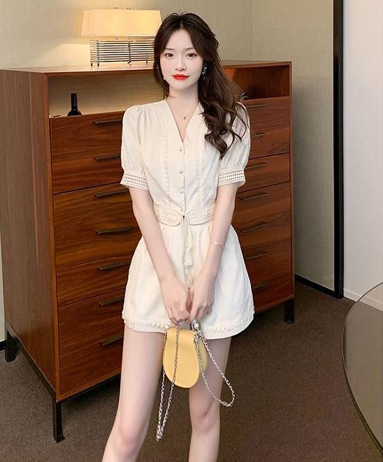 【set】Vネックトップス+ショートパンツ2点セットF7486