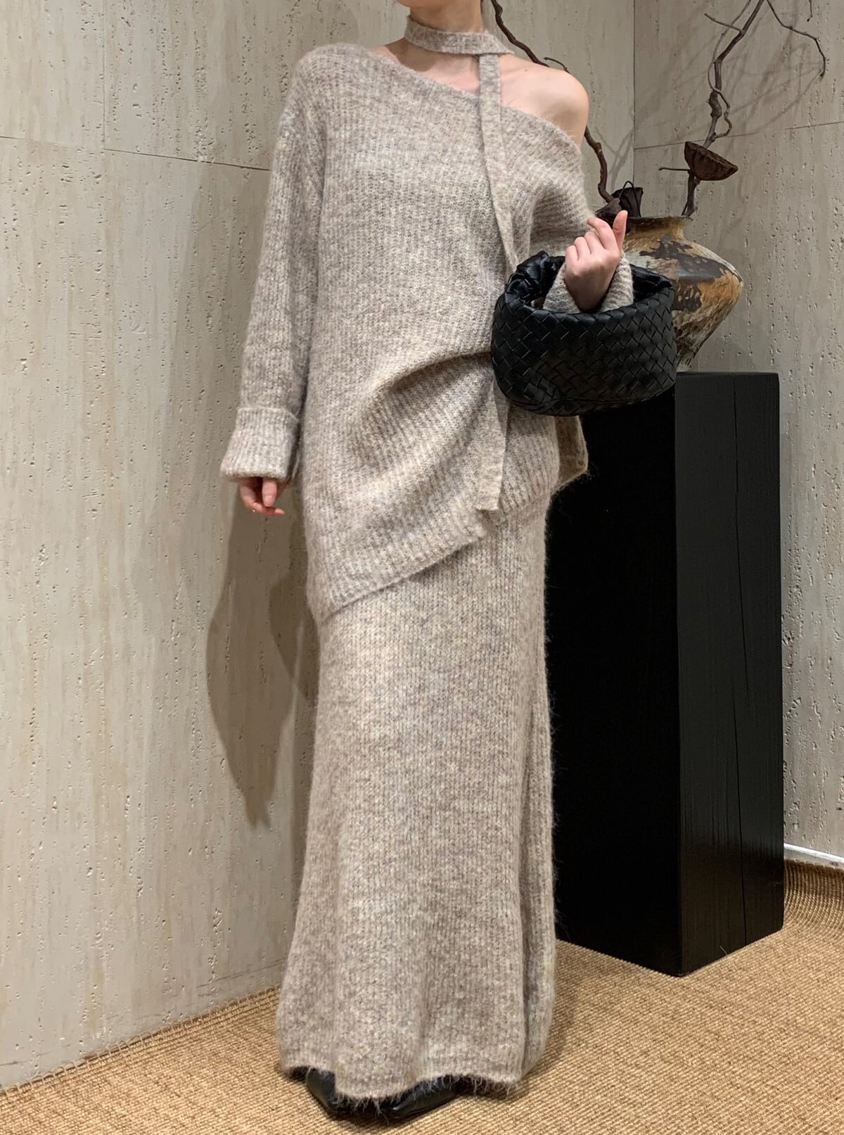 【set】チョーカー付ニットトップス×ロングスカートセット　N2774