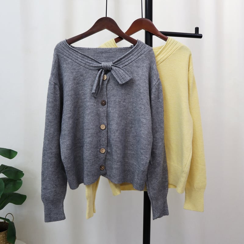 【outer】リボン付きニットカーデ　M27395