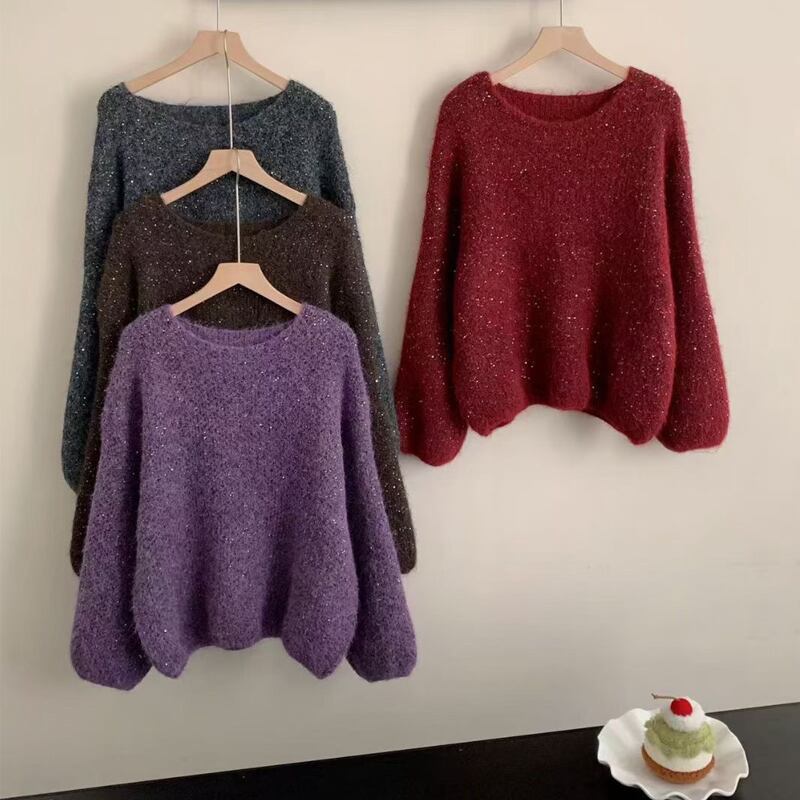 【tops】スパンコール付きニットトップス Q8116