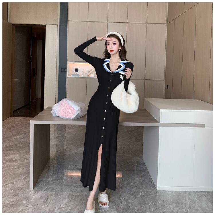 【dress】スリットニットワンピース　M28867