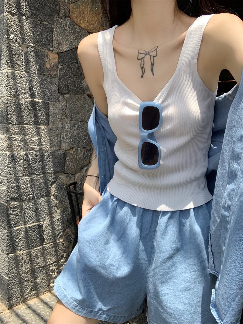 【set】薄手デニムブラウス+ショートパンツ２点セットG21568