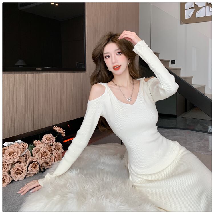 【dress】レースドッキングニットワンピース　M28023